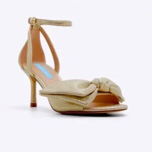 Draper James Metallic Gold Open Toe Ankle Strap Heels - EUC